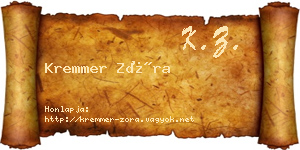Kremmer Zóra névjegykártya